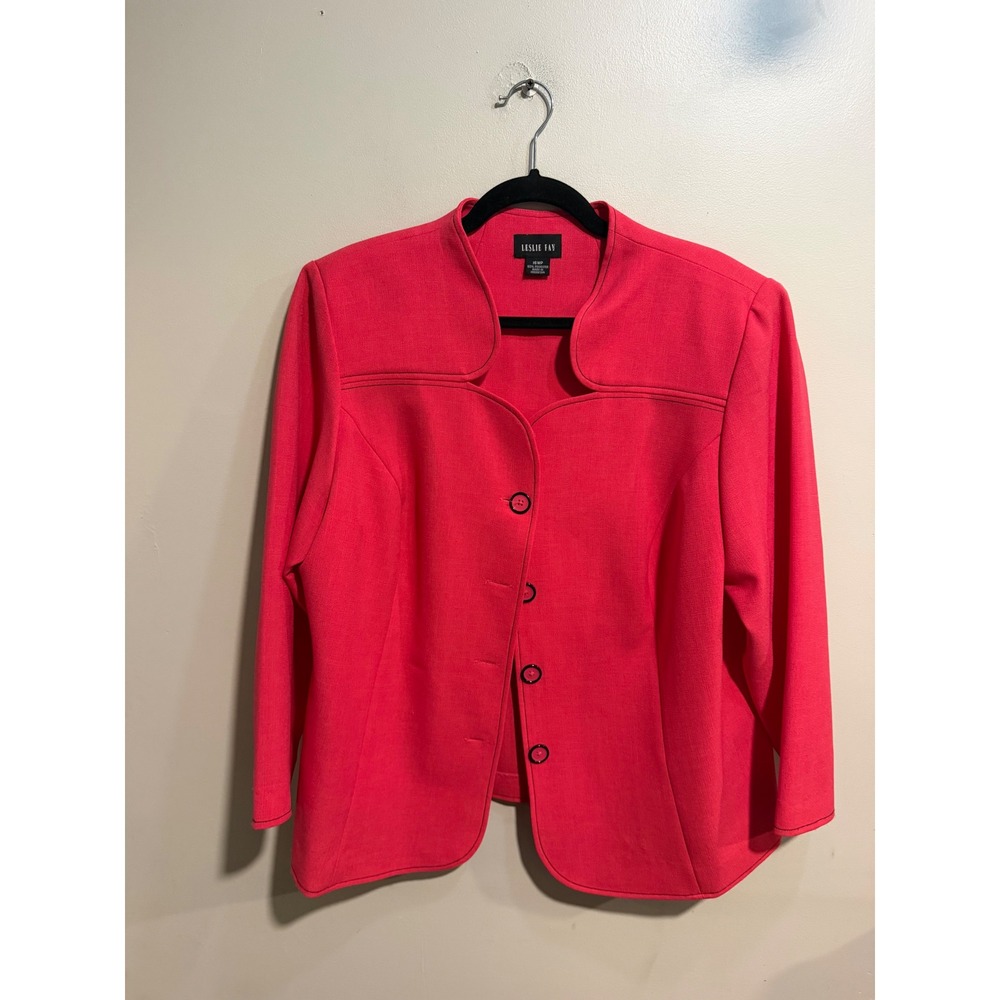 Leslie Fay Womens Pink Scalloped Neck Button Front Blazer Jacket Size 16WP